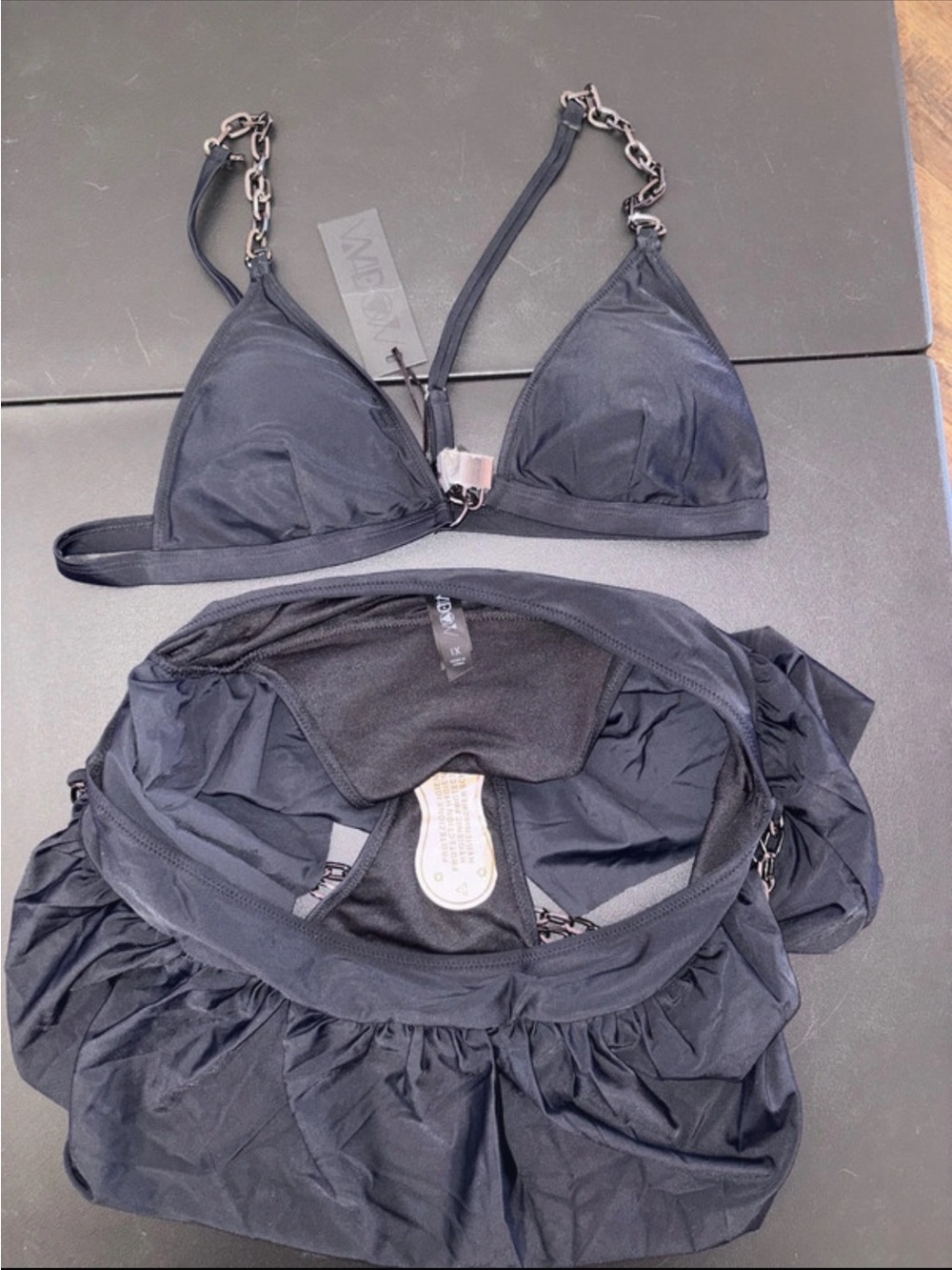 V - #DK995- Dolls Kill Widow Goth Black with Chains Bikini Set - 1X - Picture 6 of 10
